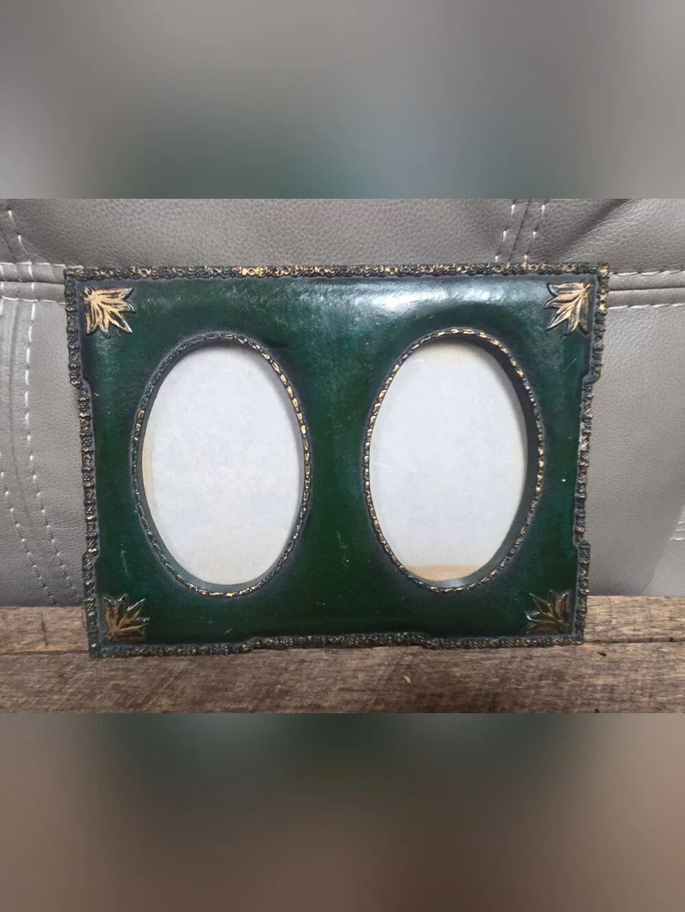 Vintage Double Photo Frame Forrest Green ~ Bin 1B